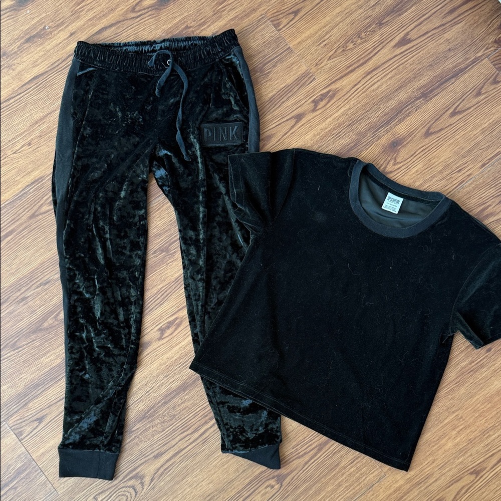 PINK Victoria's Secret Black Velvet Tee with Pants